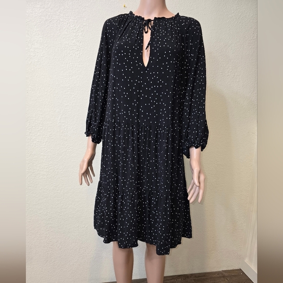 H&M Black Polka Dot Spotted Dress Xl Black Long Sleeve V Neck - Picture 13 of 13
